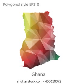 Ghana map in geometric polygonal style.Abstract gems triangle,modern design background.