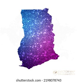 Ghana map in geometric wireframe blue with purple polygonal style gradient graphic on white background. Vector Illustration Eps10.