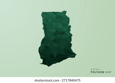 Ghana Karte - Vektor Illustration im Stil eines grünen Polygons, geometrisches Design mit niedrigem Poly und sauberer Silhouette auf weichgrünem Hintergrund.