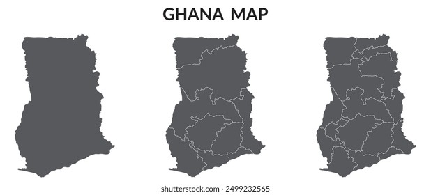 Ghana-Karte. Karte von Ghana in grauer Schrift