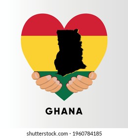 Ghana Map in heart shape hold by hands vector illustration design