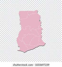 Ghana map - High detailed pastel color map of Ghana. Ghana map isolated on transparent background. Vector illustration eps 10.