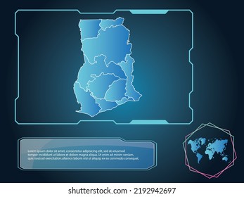 Tecnología de infografía Mapa de Ghana fondo de recopilación de elementos color azul