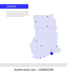 Ghana map infographics background, blue grid and dots.