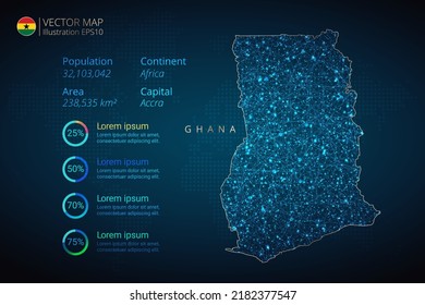 Ghana map infographics vector template with abstract geometric mesh polygonal light concept on blue background. Template for diagram, graph, presentation and chart.