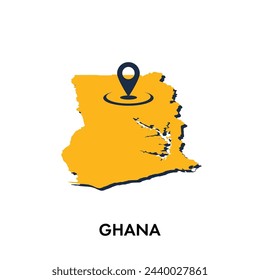 Mapa de Ghana con ubicación PIN aislado sobre fondo blanco, concepto de explorar y diseño de ilustración vectorial de viaje