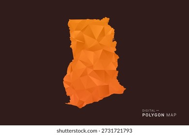 Ghana Map - low poly polygon vector, geometric triangulated silhouette in orange and dark brown tones, clean modern infographic style, isolated background.