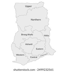 Ghana map. Map of Ghana in main regions 