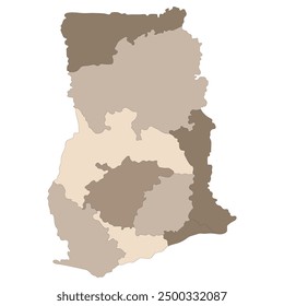 Ghana map. Map of Ghana in main regions in multicolor