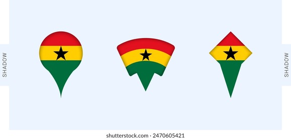 Ghana Map Markers Set. Perfect for projects related to Ghana, travel, geography, and international representation. Vector collection.