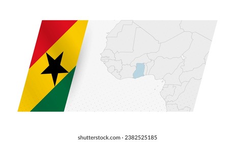 Ghana map in modern style with flag of Ghana on left side. Vector illustration of a map.