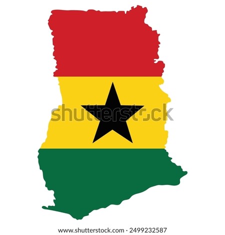 Ghana map with national flag. Map of Ghana with Ghana flag