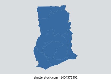 Ghana map on gray background vector, Ghana Map Outline Shape Blue on White Vector Illustration. Map of Africa. Symbol for your web site design map logo. app,ui. eps10.