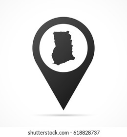 Ghana Map on location pin. Map pointer isolated on a white background.
Conceptual vector illustration.
