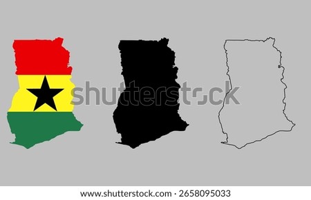 Ghana map in outline style, black color, color of country flag version	