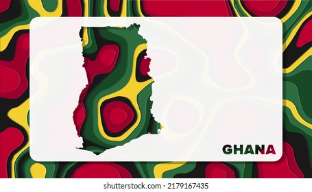 Ghana Map with Paper Cut Waves Background Shape perfect for Greeting Card, Desktop Wallpaper, and Banner