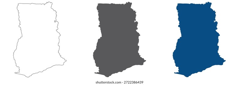 Ghana map plain set. Map of Ghana blank set.