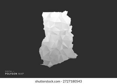 Ghana Map - Polygon style vector illustration in black, gray and white low poly geometric design, minimal silhouette, isolated for infographic.