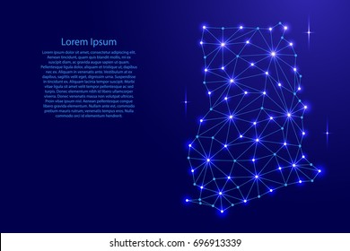Ghana map of polygonal mosaic lines network, rays and space stars of vector illustration.