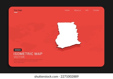 Ghana map red isolated on dark background with 3d world map isometric vector illustration.