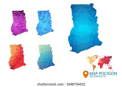 Ghana Map - Set of geometric rumpled triangular low poly style gradient graphic background , Map world polygonal design for your . Vector illustration eps 10.