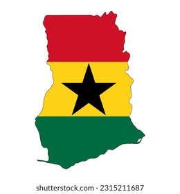 Ghana map silhouette with flag isolated on white background