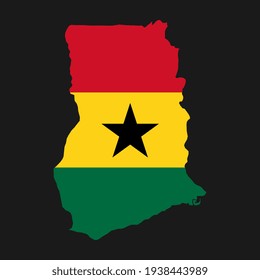 Ghana map silhouette with flag on black background