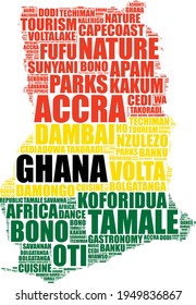 Ghana map silhouette word cloud