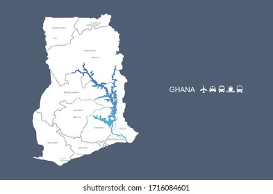 ghana map. vector map of ghana in africa.