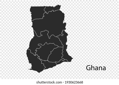 Ghana map vector, black color. isolated on transparent background