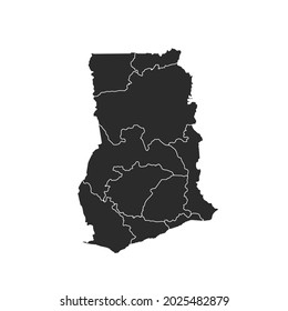 Ghana map vector, dark color.isolated on transparent background. 