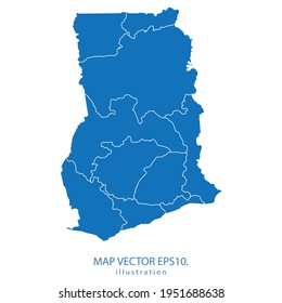 ghana Karte, Vektorgrafik EPS.10 blau. auf weißem Hintergrund.