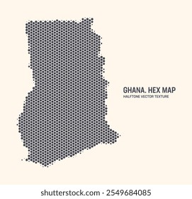 Isolar O Padrão Hexagonal De Meio Tom Do Vetor De Mapa De Gana No Plano De Fundo Claro. Textura Hex em forma de mapa de Gana. Mapa de contorno militar tecnológico moderno de Gana para projetos de design ou de negócios