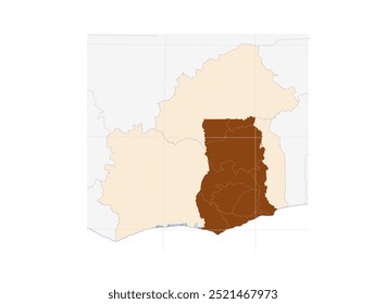 Mapa do Gana na África Ocidental: Ilustração da Nação Africana na Região da África Ocidental com as Nações Vizinhas