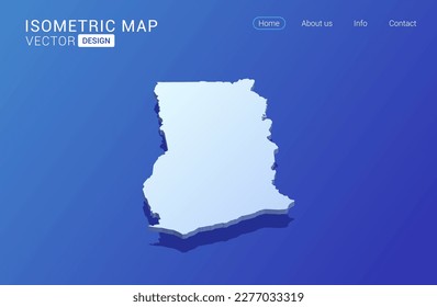 Ghana map white on blue background with isolated 3D isometric concept vector illustration.