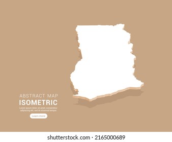 Ghana mapea el blanco sobre fondo marrón con vector isométrico.