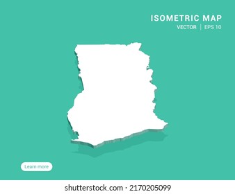 Ghana map white on green background with 3d isometric vector illustration.