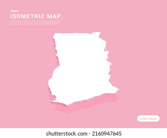 Ghana map white on pink background with 3d isometric vector illustration.
