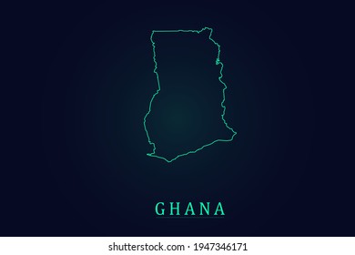 Ghana Map - World Map International vector template with thin green outline or outline graphic sketch style and green color isolated on dark background - Vector illustration eps 10