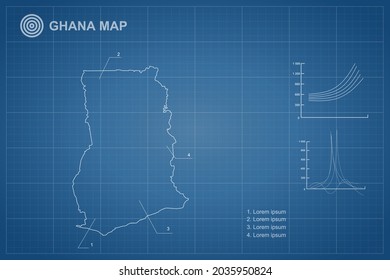 Ghana Map - World Map International vector template with outline style and white color isolated on blueprint background - Vector illustration eps 10