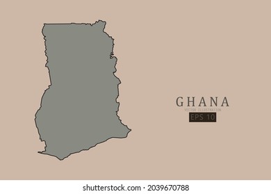 Mapa de Ghana - Mapa Mundial de la plantilla vectorial internacional con estilo clásico antiguo y color gris en el mapa aislado en fondo marrón - Ilustración vectorial eps 10 