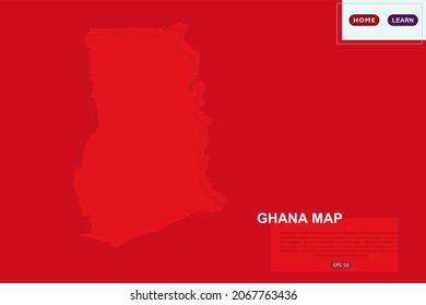 Mapa de Ghana - Mapa mundial Plantilla vectorial internacional con color rojo y esbozo aislado en el fondo rojo para educación, diseño, sitio web, banner - Ilustración vectorial 10