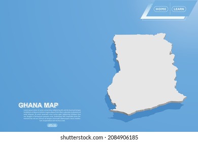 Ghana Map - World map International vector template with isometric style including shadow, white color on blue background for design, website, infographic - Vector illustration eps 10