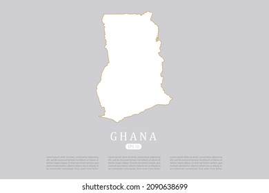 Mapa de Ghana - Mapa Mundial Plantilla vectorial internacional con color blanco y un diseño de esquema gráfico de esquema de oro fino aislado en fondo gris para el diseño - Ilustración vectorial eps 10