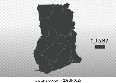 Mapa de Ghana - Mapa Mundial Plantilla vectorial internacional con alto detalle incluyendo color de contorno negro y gris aislado en fondo transparente - Ilustración vectorial 10