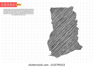 Ghana Map - World Map International vector template with black outline graphic sketch and old school style isolated on white grid background - Vector illustration eps 10