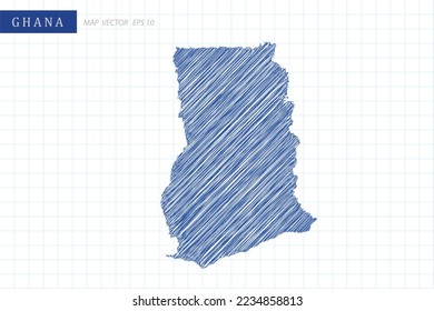 Ghana Map - World Map International vector template with blue outline graphic and pen drawing sketch style isolated on white grid background for design, website - Vector illustration eps 10