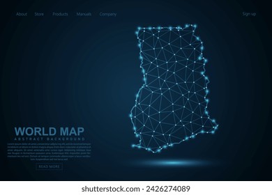 Ghana Map - Weltkarte Maische Linie und Punkt-Skalen auf blauem Technologie-Hintergrund. Drahtrahmen 3D Mesh polygonale Netzwerklinie, Design Kugel, Punkt und Struktur - Vektor-Illustration eps 10