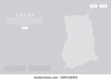 Ghana Map - World map vector template with White dots, grid, grunge, halftone style isolated on grey background for education, infographic, design, website - Vector illustration eps 10