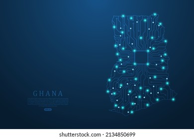 Ghana Map - World map vector template with Abstract futuristic circuit board Illustration or High-tech technology mash line and point scales on dark background - Vector illustration ep 10 